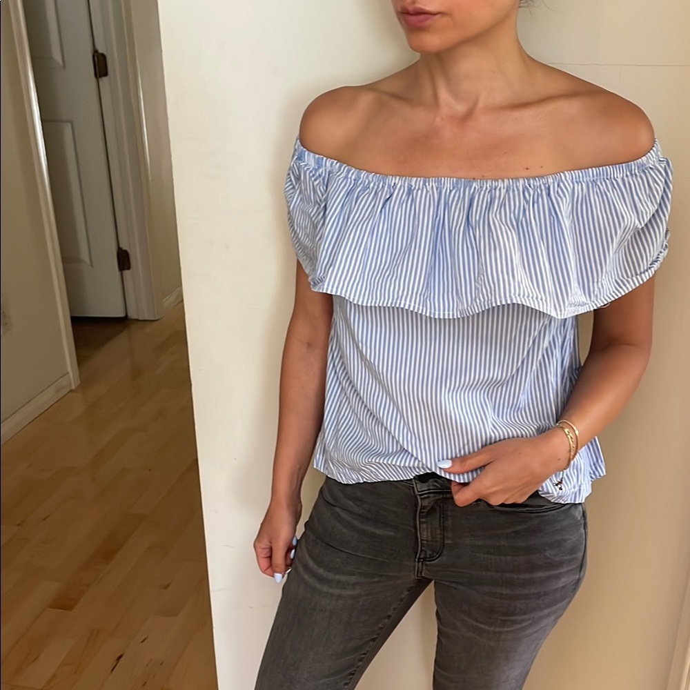 H&M Blue and White Blouse Elegant Top